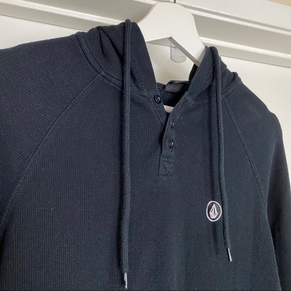 Volcom Waffle Knit Hooded Shirt Black Small - Picture 2 of 6